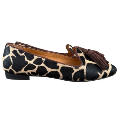 ballerina Grazia in pelle animalier giraffa fondo crema profilo marrone