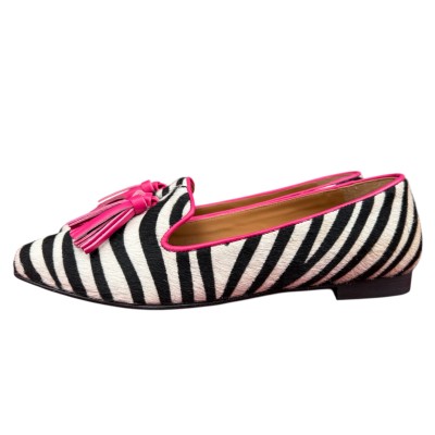 ballerina Grazia in pelle animalier zebra profilo fucsia