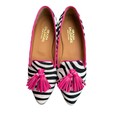 ballerina Grazia in pelle animalier zebra profilo fucsia