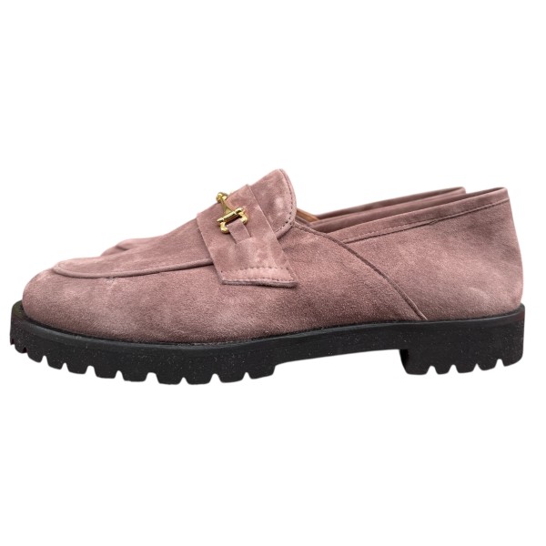 mocassino Holly in camoscio tortora morsetto oro