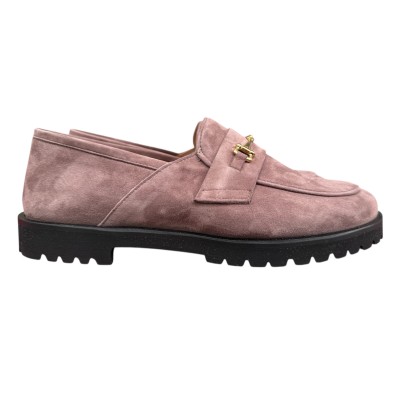 mocassino Holly in camoscio tortora morsetto oro