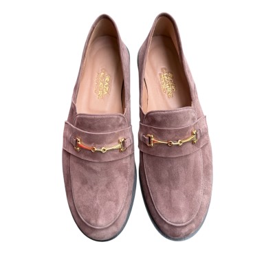 mocassino Holly in camoscio tortora morsetto oro