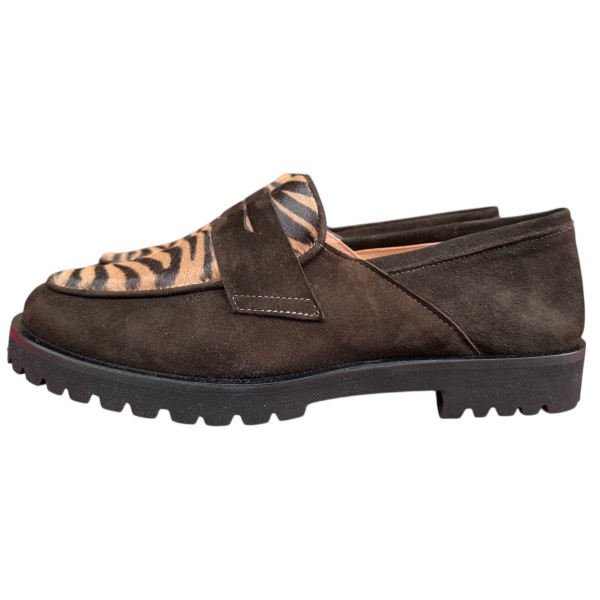 mocassino Holly in camoscio marrone e inserto animalier
