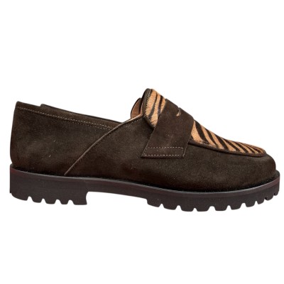 mocassino Holly in camoscio marrone e inserto animalier