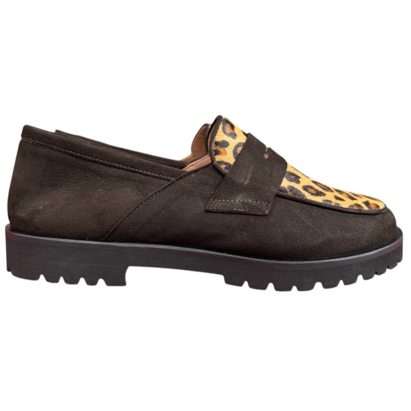 mocassino Holly in camoscio marrone e inserto animalier