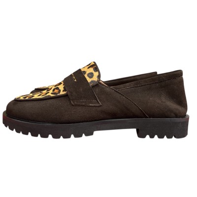 mocassino Holly in camoscio marrone e inserto animalier