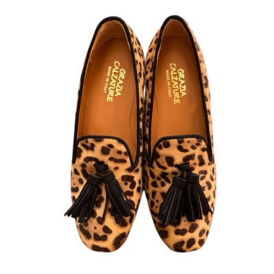 mocassino Loren in pelle animalier maculato