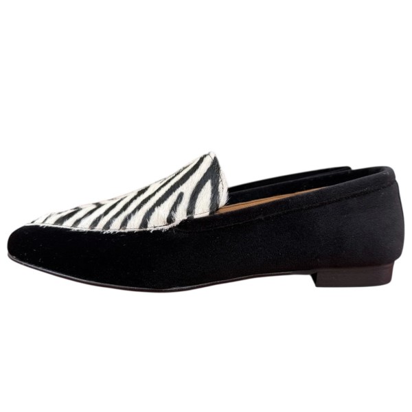 mocassino Carol in velluto nero  e inserto animalier zebrato