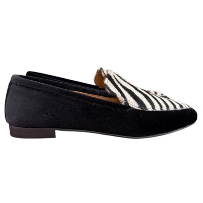 mocassino Carol in velluto nero  e inserto animalier zebrato