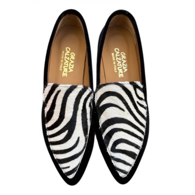 mocassino Carol in velluto nero  e inserto animalier zebrato