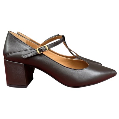 decollete Partenope in pelle marrone