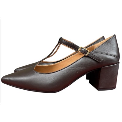 decollete Partenope in pelle marrone