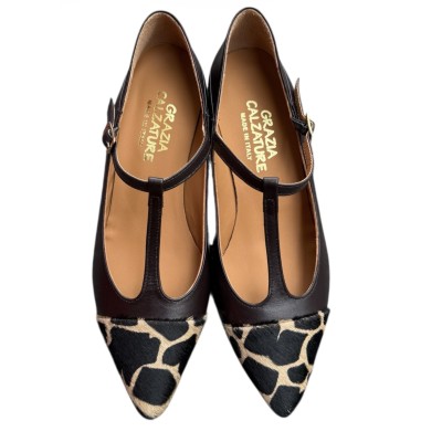 decollete Enea in pelle morarrone  e inserto animalier