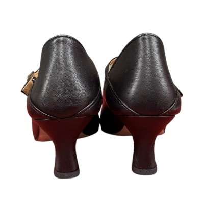 decollete Enea in pelle nero e inserto animalier maculato