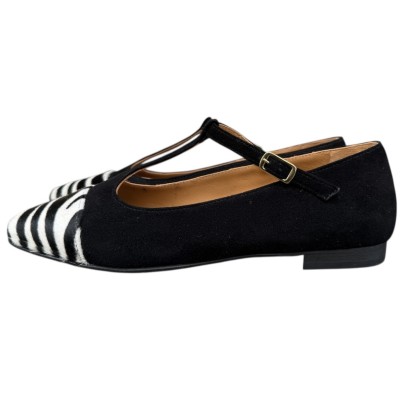 ballerina Maria in camoscio nero e animalier zebrato