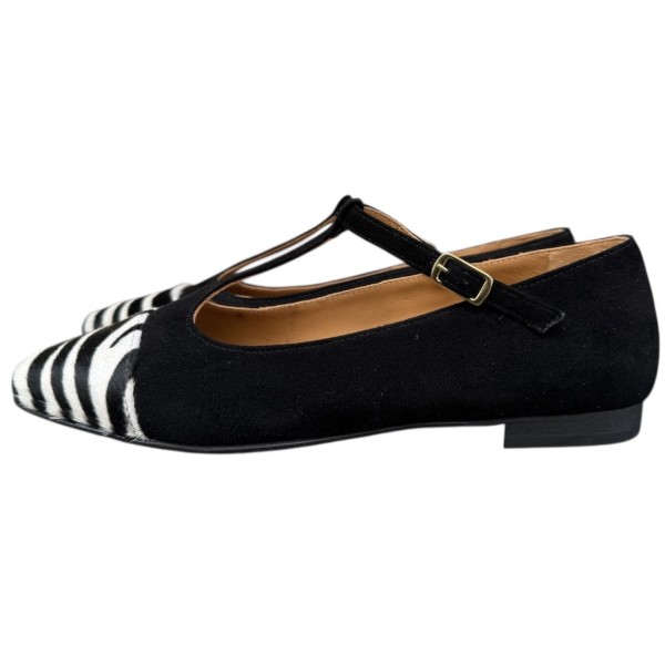 ballerina Maria in camoscio nero e animalier zebrato