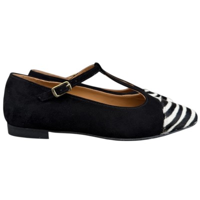 ballerina Maria in camoscio nero e animalier zebrato