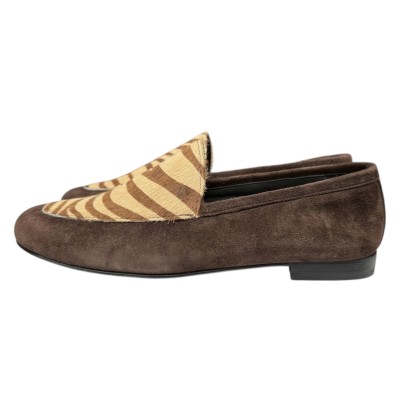 mocassino Mery in camoscio cioccolato e inserto animalier