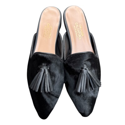 sabot Anna in pelle animalier nero