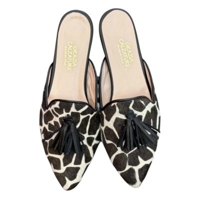 sabot Anna in pelle animalier giraffa fondo bianco