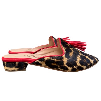 sabot Anna in pelle animalier maculato profilo rosso