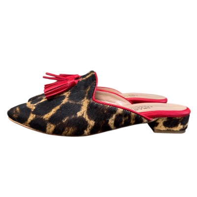 sabot Anna in pelle animalier maculato profilo rosso