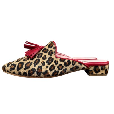 sabot Anna in pelle animalier maculato piccolo profilo rosso