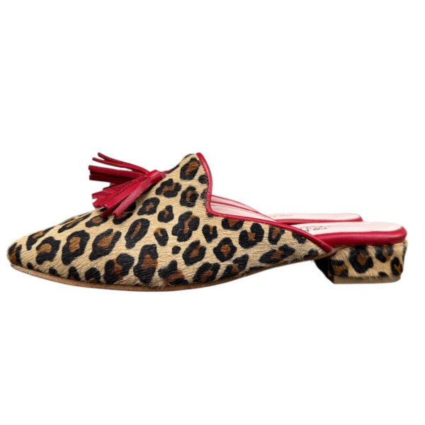 sabot Anna in pelle animalier maculato piccolo profilo rosso