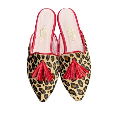 sabot Anna in pelle animalier maculato piccolo profilo rosso