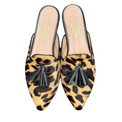 sabot Anna in pelle animalier maculato profilo nero