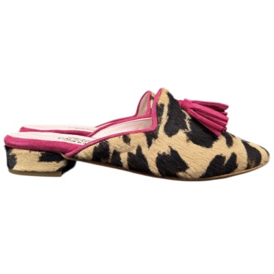 sabot Anna in pelle animalier maculato profilo rosa