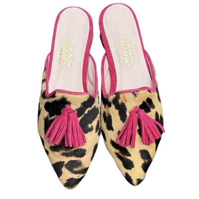 sabot Anna in pelle animalier maculato profilo rosa
