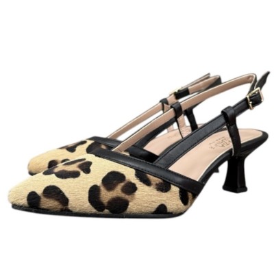 slingback Sole in pelle animalier maculato