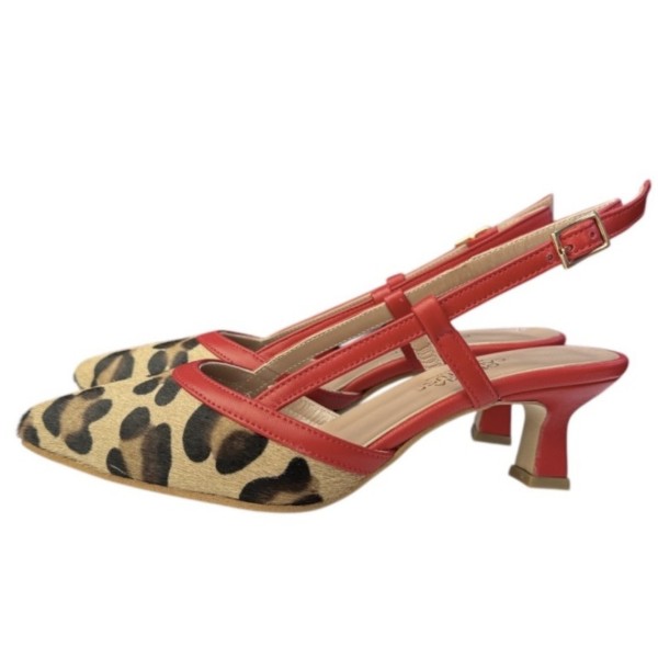 slingback Sole in pelle animalier maculato