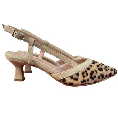 slingback Sole in pelle animlier maculato profilo in camoscio