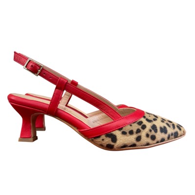 slingback Sole in pelle animalier maculato