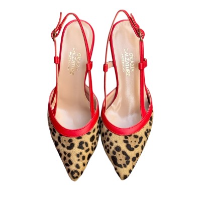 slingback Sole in pelle animalier maculato