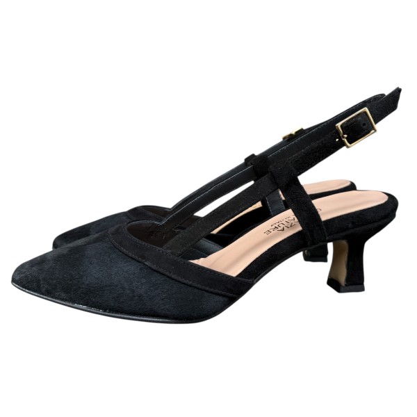 slingback Sole in pelle animalier nero