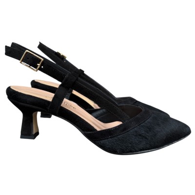 slingback Sole in pelle animalier nero