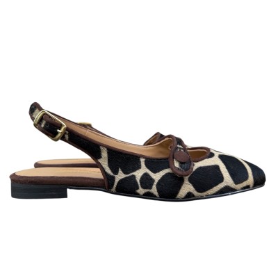 slingback Tokyo in pelle animalier giraffa fondo crema profilo moro