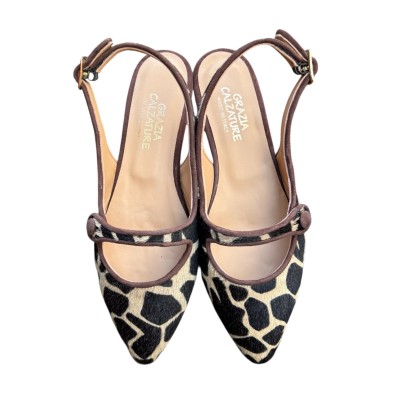slingback Tokyo in pelle animalier giraffa fondo crema profilo moro