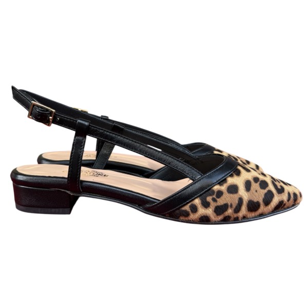 slingback Luna in pelle animalier maculato