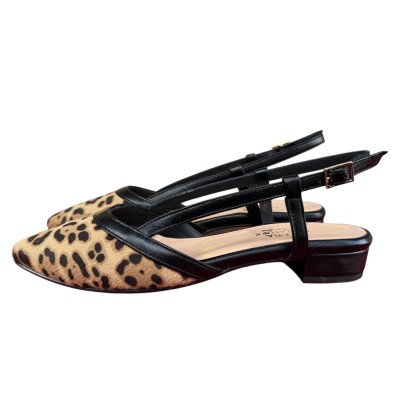 slingback Luna in pelle animalier maculato