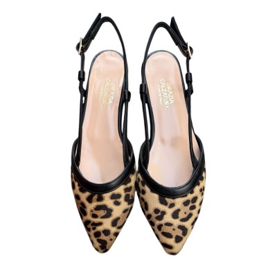 slingback Luna in pelle animalier maculato