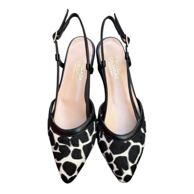 slingback Luna in pelle animalier giraffa fondo bianco