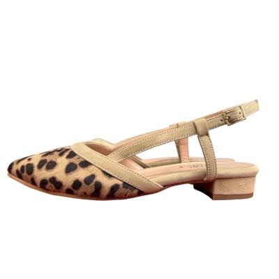 slingback Luna in pelle animalier maculato