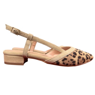 slingback Luna in pelle animalier maculato