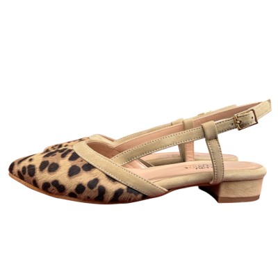 slingback Luna in pelle animalier maculato