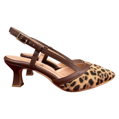 slingback Sole in pelle animalier maculato profilo cuoio