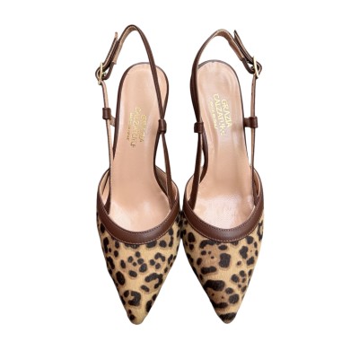 slingback Sole in pelle animalier maculato profilo cuoio